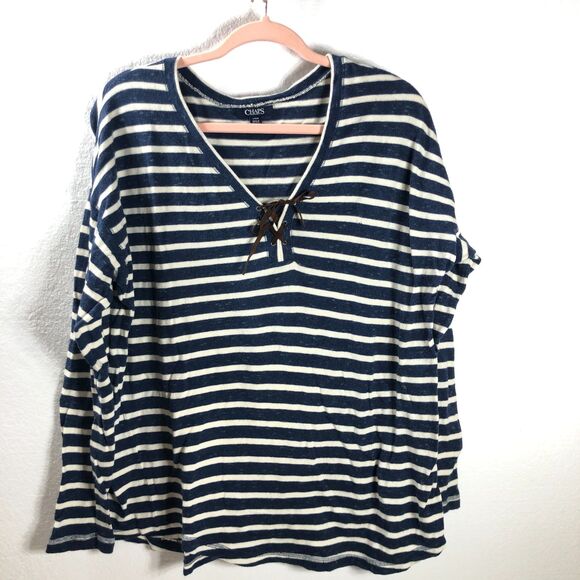 Chaps Blue White Striped Shirt Long Sleeve Womens Size Large - Picture 1 of 6
